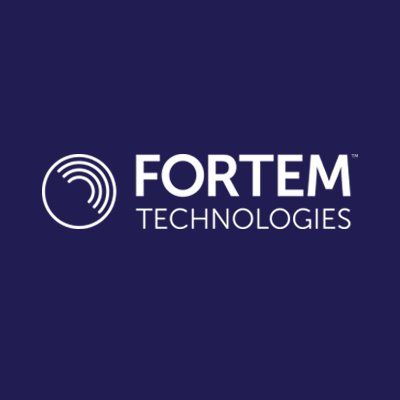 The fortem technologies logo is on a blue background.