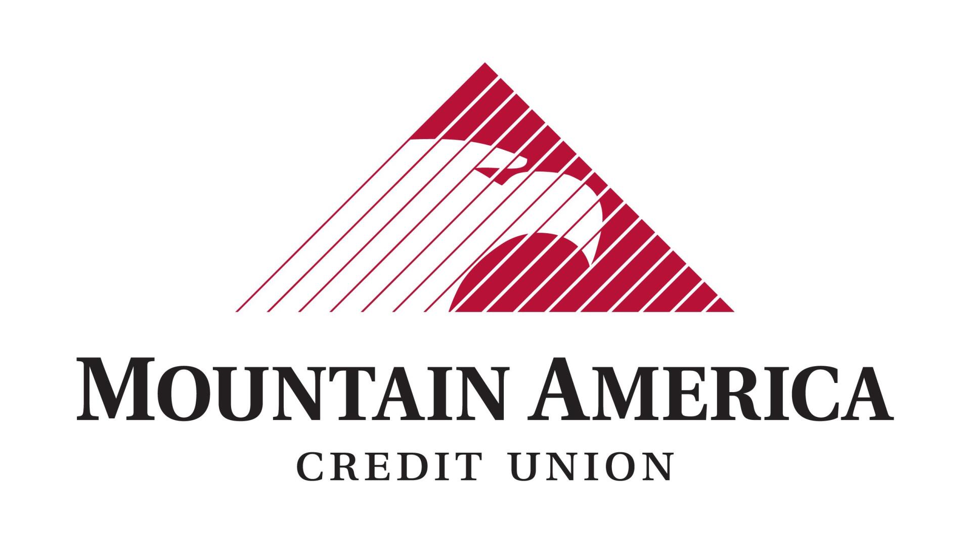 The mountain america credit union logo is a red triangle with an eagle on it