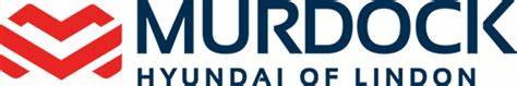 A logo for murdock hyundai of lindon with a red and white arrow.