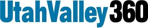 A blue and black logo for utah valley 360