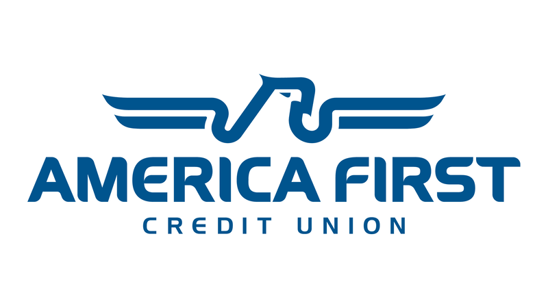 The logo for america first credit union is blue and white.
