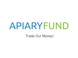 The apiary fund logo is blue and green and says trade our money