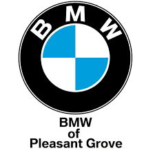 The bmw of pleasant grove logo is blue and white in a black circle.