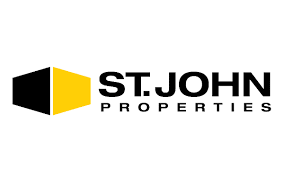 The logo for st. john properties is black and yellow.