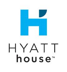The hyatt house logo is a blue and white logo with a blue h on it.