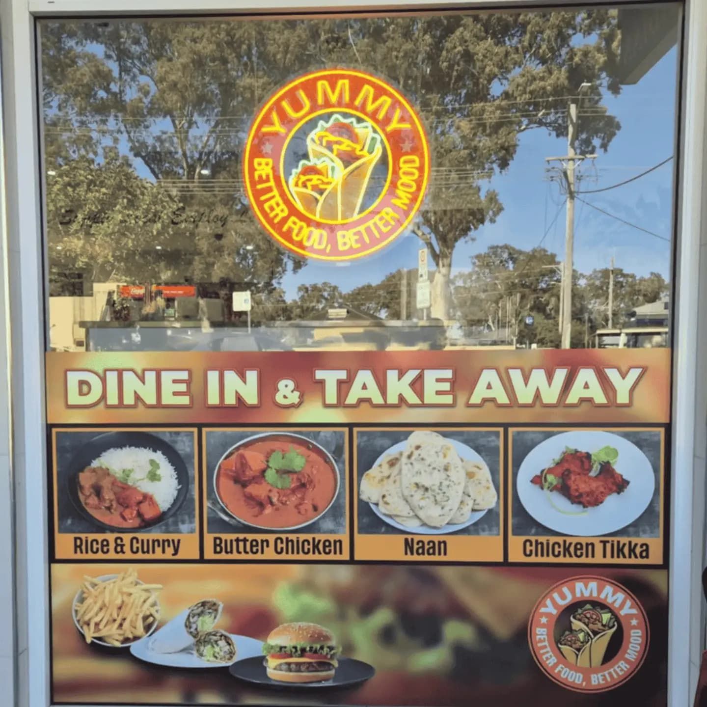 Yummy Tandoori cafe window with business signage — Al's Custom Prints in Wyong, NSW 