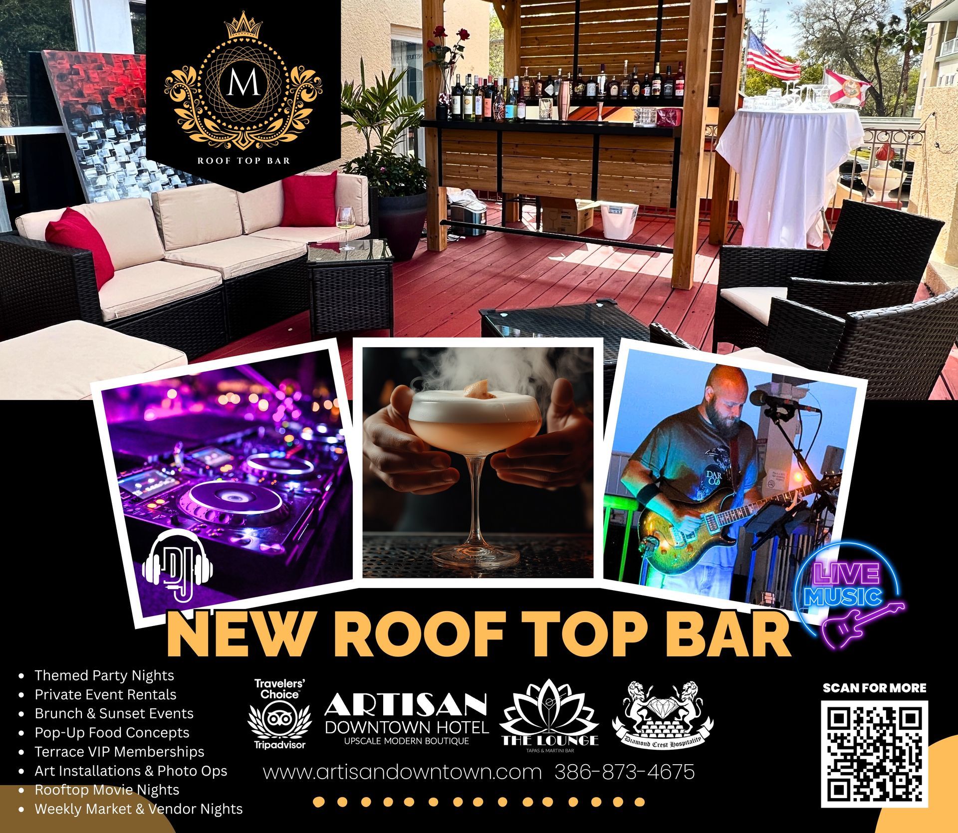 An advertisement for a new roof top bar