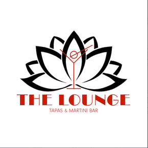 A logo for a restaurant called the lounge with a lotus flower and a martini glass.