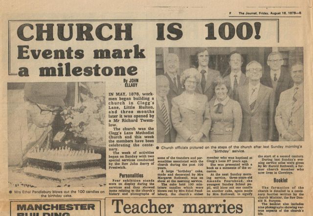 Newspaper article from The Journal. Cleggs Lane 100th Anniversary, 1978