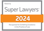The logo for super lawyers is recognized for exhibiting excellence in the practice of law.