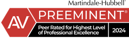 A red and black logo that says av preeminent peer rated for highest level of professional excellence