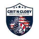 grit n glory mobile sandblasting logo with white circle border