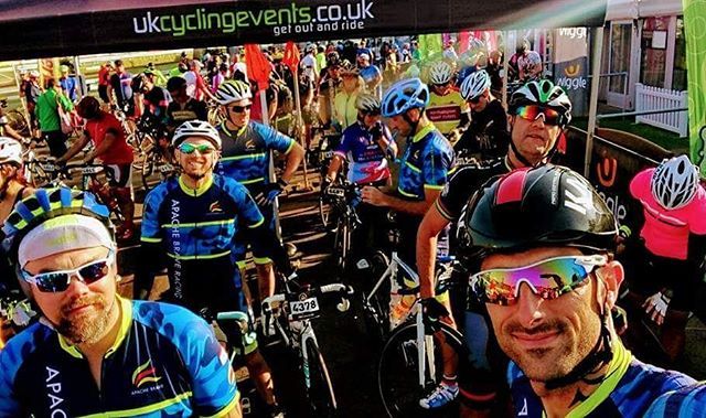 Apache Brave Racing cyclists at start of event, with large numbers taking part your sponsorship branding gets maximum coverage.