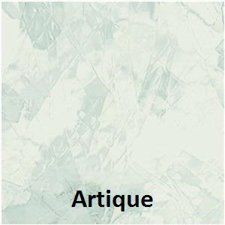 A picture of a white tile with the word artique on it.