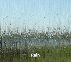A picture of rain coming down on a field of tall grass.