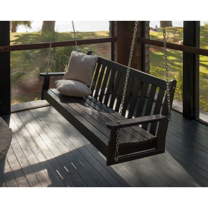 POLYWOOD Black Vineyard Porch Swing 60 in