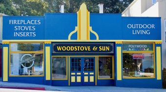 Blue and yellow store front,