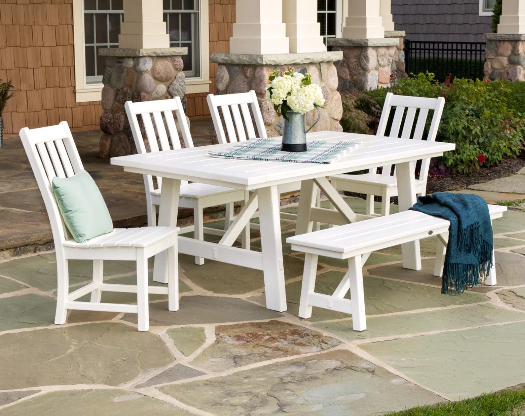 POLYWOOD Rustic Farmhouse Dining Table and Vineyard Chairs