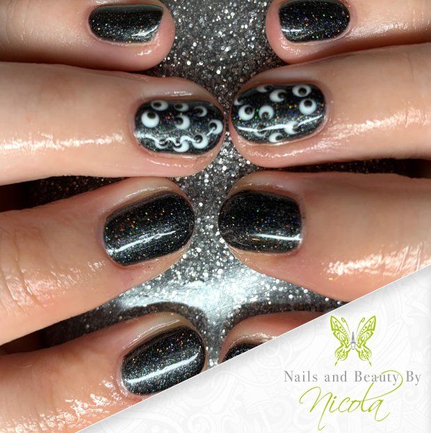 Glitter Nails with Eye Decal