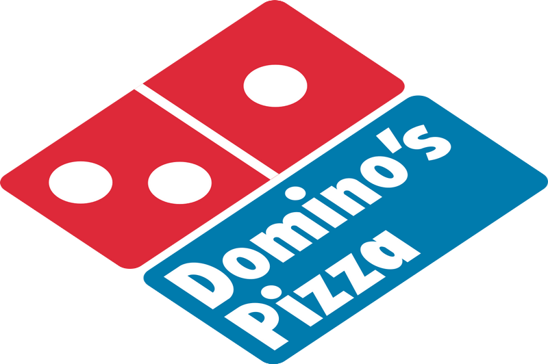 The logo for domino 's pizza is shown on a white background