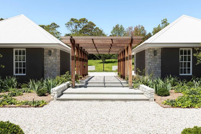 Two Modern Houses With Wooden Structure Between Them — Ridgeline Building Co In Gerringong, NSW