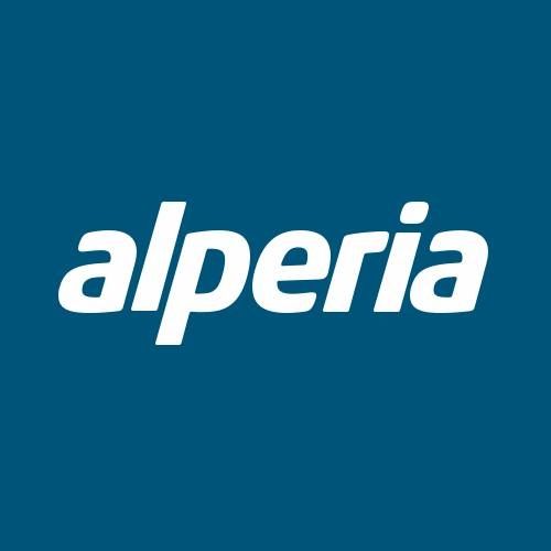 The alperia logo is on a blue background.