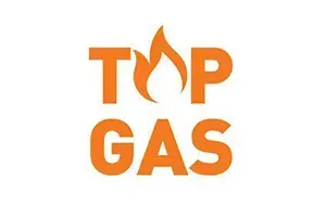 An orange and white logo for top gas