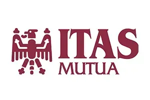 A red logo for itas mutua with an eagle on it
