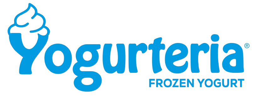 A blue logo for yogurteria frozen yogurt