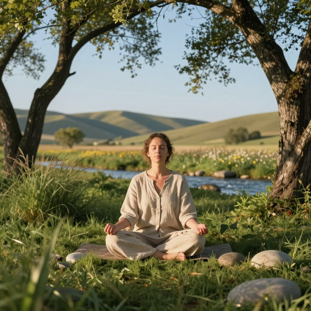 Persona meditando al aire libre