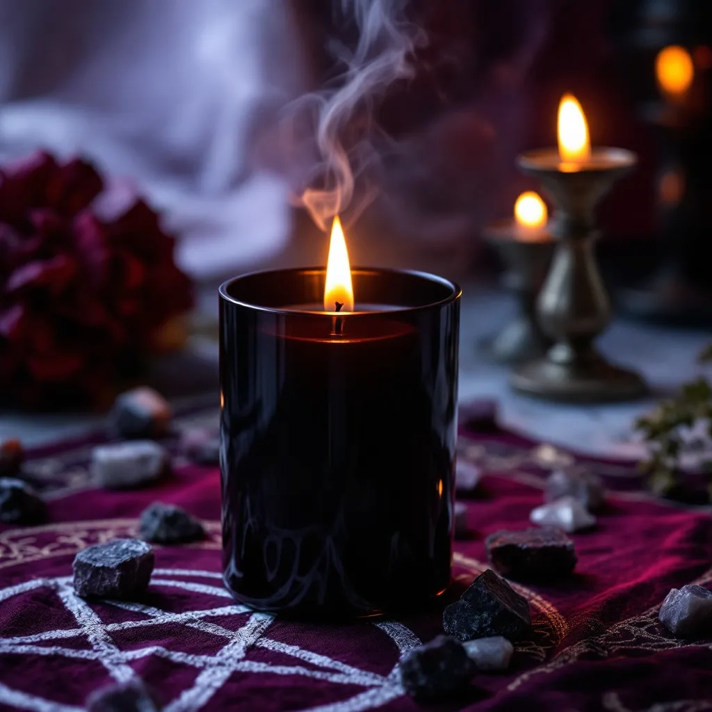 Ethereal Shield ritual candle by Eldara, burning softly with black tourmaline and sacred oils for energetic protection, grounding and spiritual clarity.