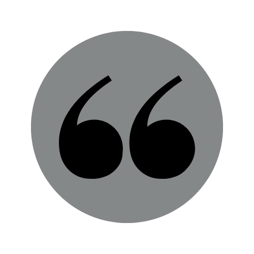Black quotation marks inside gray circle.