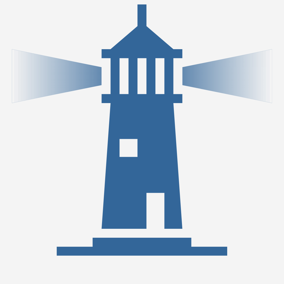 a blue lighthouse icon on a white background