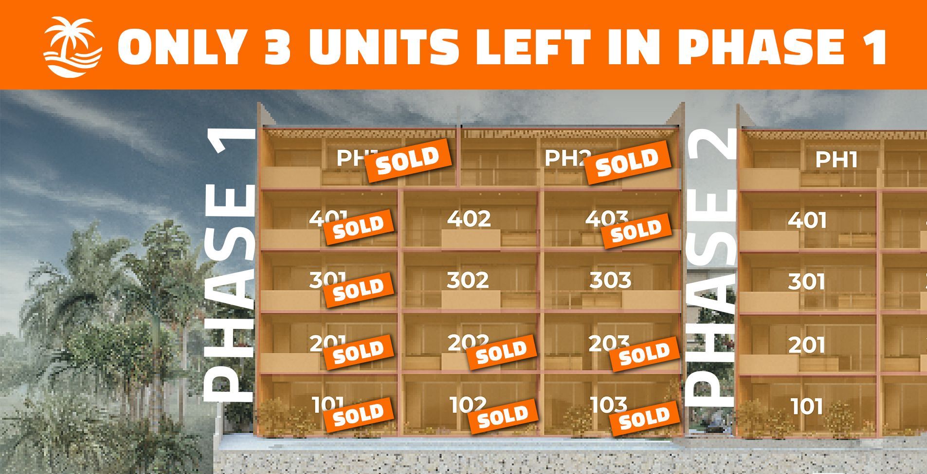 A building with a lot of sold signs on it