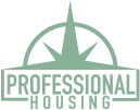 The logo for professional housing is green and has a compass on it.