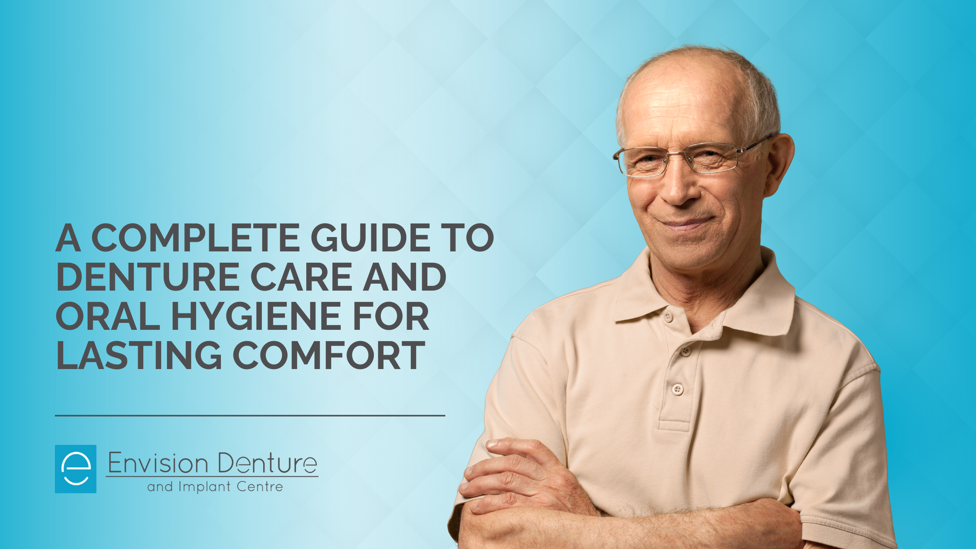 Man in glasses with crossed arms smiles, with text