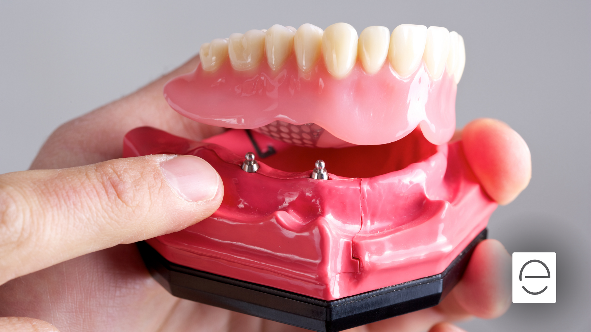 A person is holding a model of a denture in their hand.