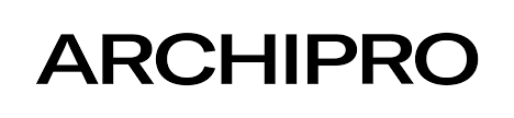 A black and white logo for archipro on a white background.