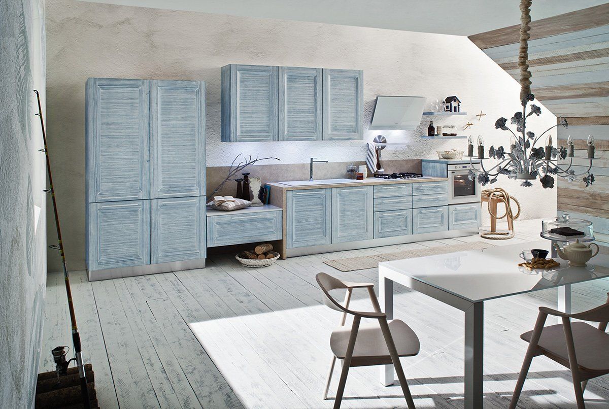 cucina legno azzurro