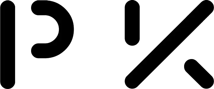 Black logo comprised of the letters P, I, and a stylized K.