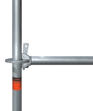 Junta de andaime metálico com mecanismo de travamento.