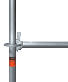 Junta de andaime metálico com mecanismo de travamento.