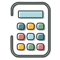 Calculator icon with colorful buttons.