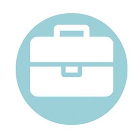 White briefcase icon inside a light blue circle.
