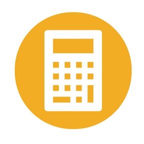 White calculator icon on a yellow circle.