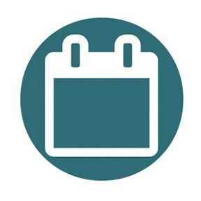 White calendar icon in a teal circle.