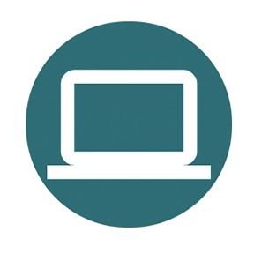 White laptop icon inside a teal circle.