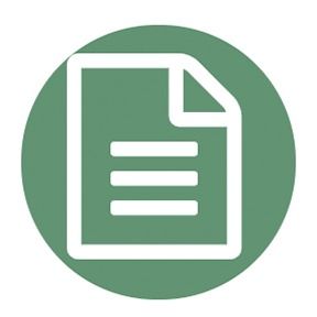 White document icon with text lines inside a green circle.