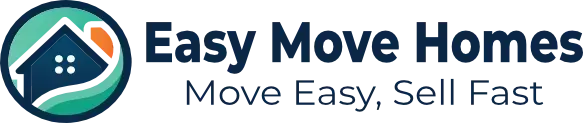 Logo for Easy Move Homes: A teal and blue home icon inside a teal circle with the words 