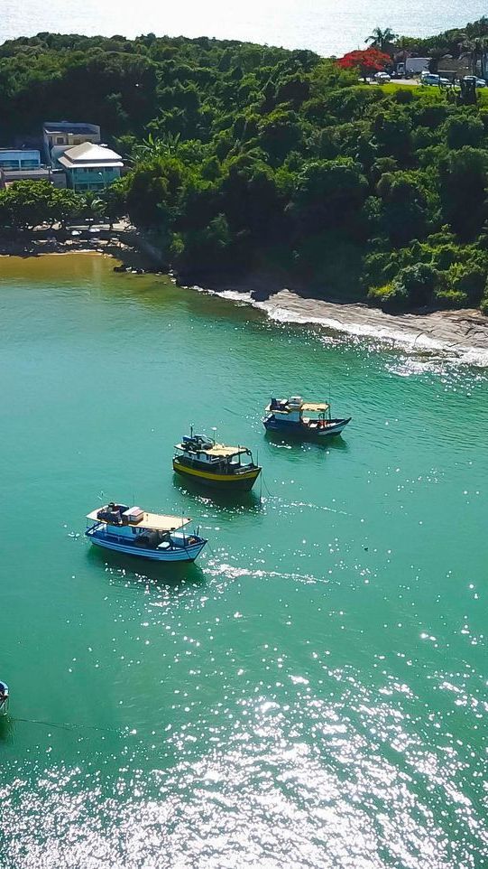 Um grupo de barcos está flutuando sobre um corpo d'água. Pousada Pau Brasil